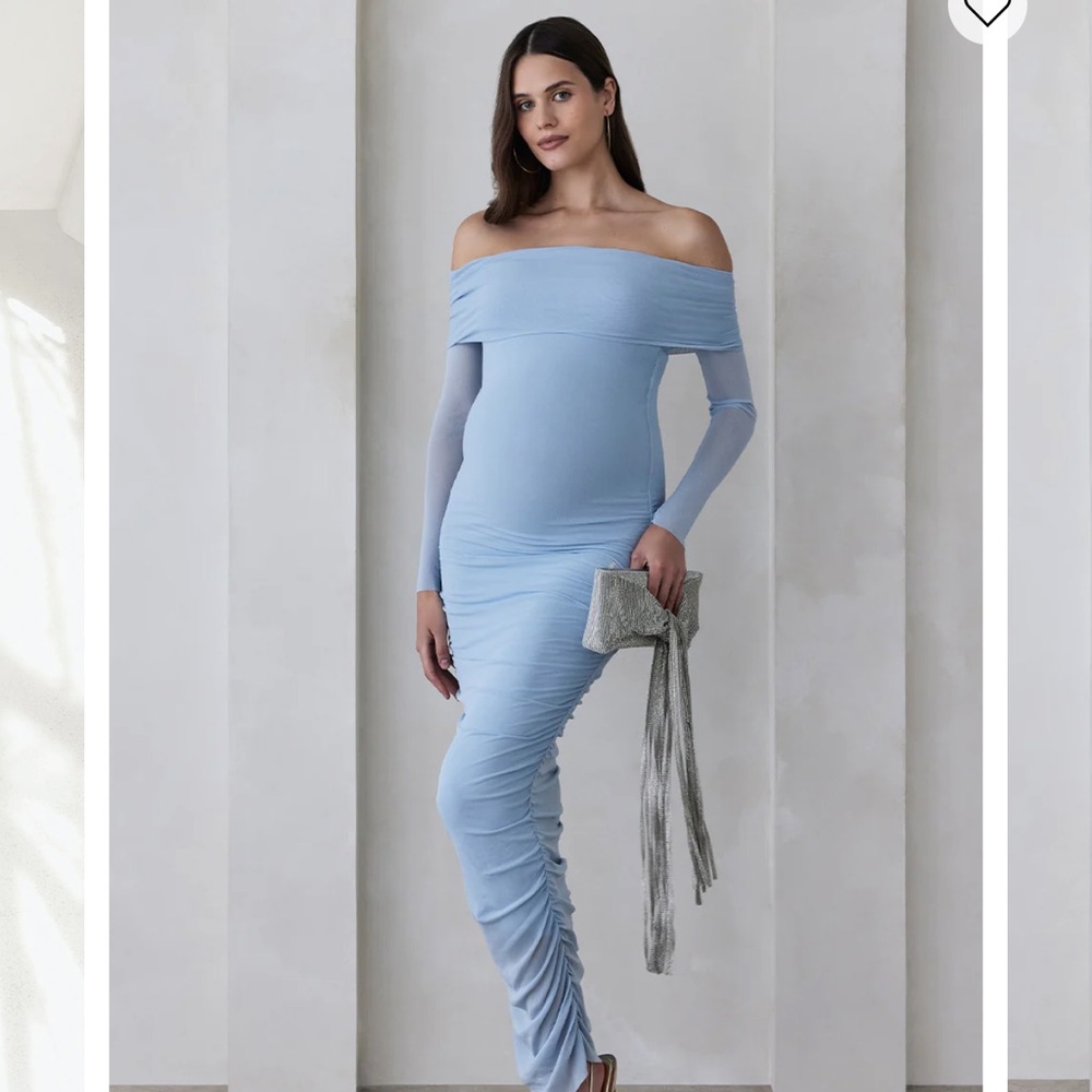 Bumpsuit Off The Shoulder Soft Mesh Dress Powder Blue